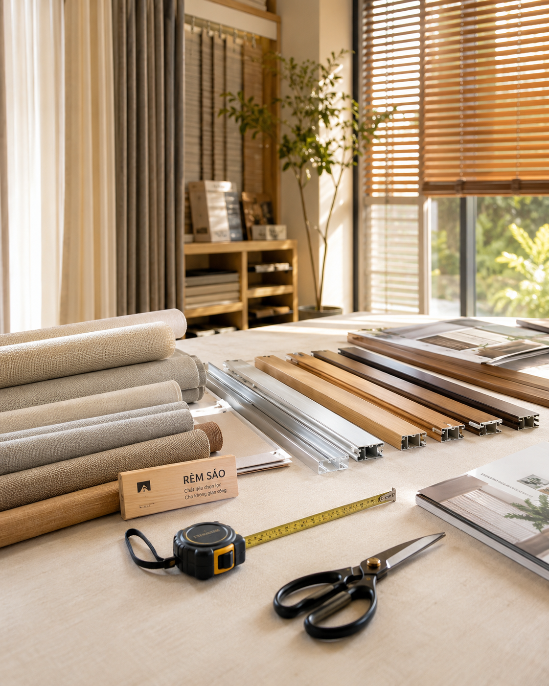 Xưởng làm rèm sáo với vật liệu và lá rèm